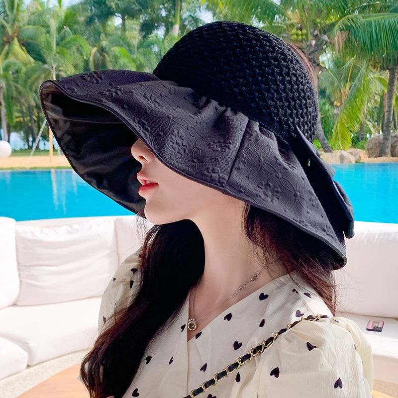 Hat Female Summer Sun Protection Uv Protection Fisherman Hat Cover Face Black Glue Sun Hat Breathable Big Brim Empty Top Hat