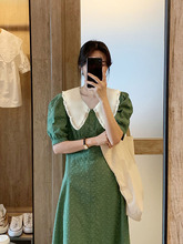 D9301大码绿色小清新甜美森系连衣裙设计感小众初恋裙子女