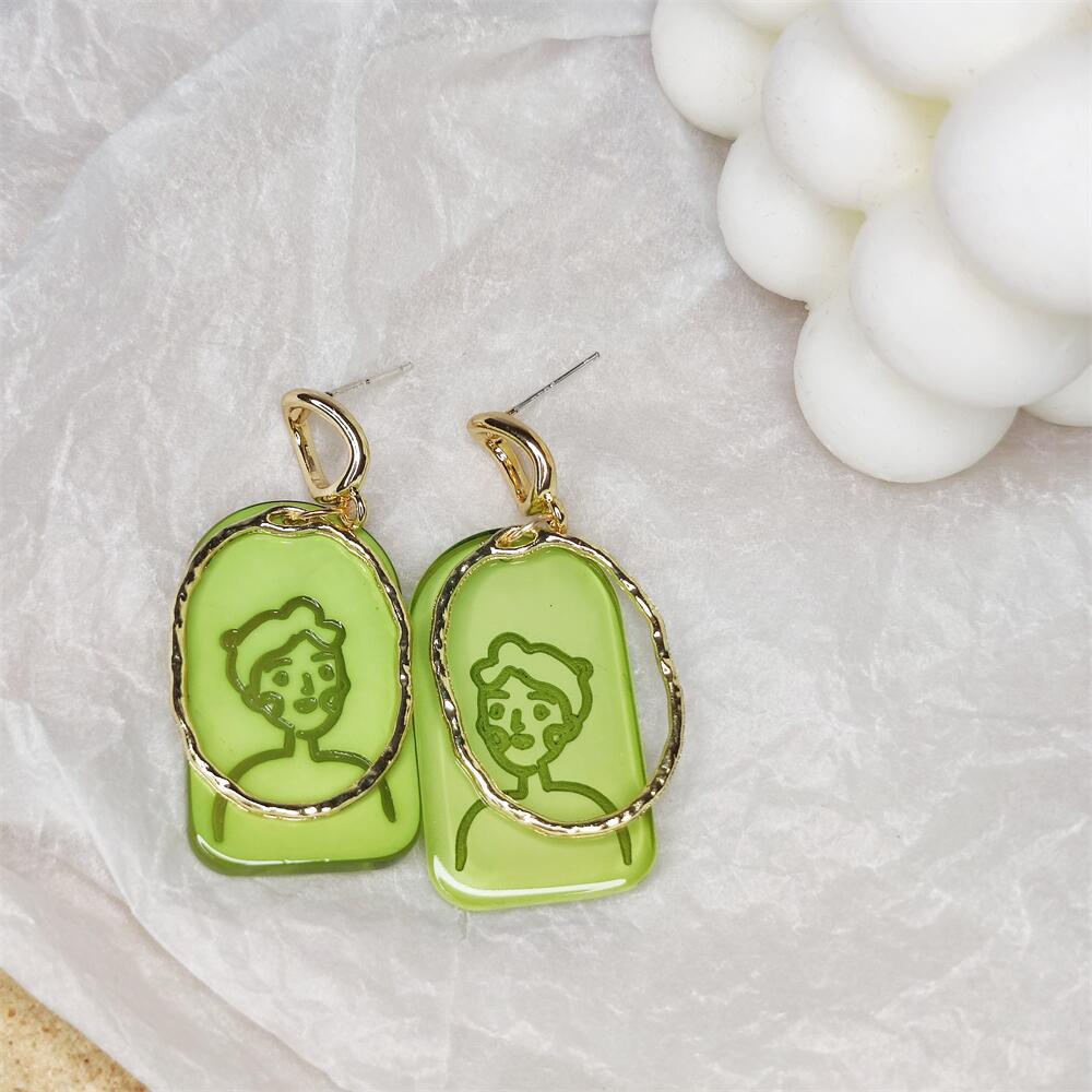 欧美风人像头像雕刻彩色五角星爱心黄色蓝色绿色透明亚克力耳环女