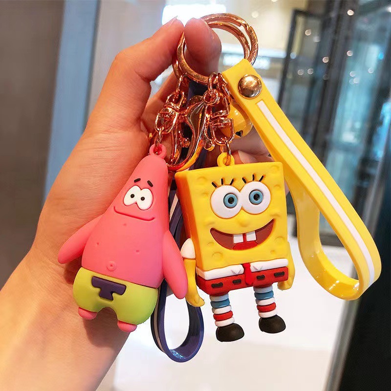 Sponge Baby Pendant Keychain Female Cute Pendant Ins Girl Heart Cartoon Bag Hanging Ornament Small Gift