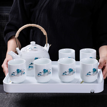 中式功夫茶具套装家用大号复古白瓷办公室泡茶壶茶杯提梁陶瓷