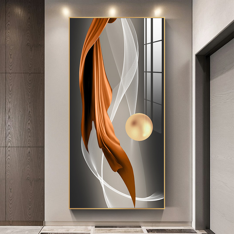 现代简约轻奢进门玄关装饰画抽象大气竖版走廊尽头壁画过道挂画
