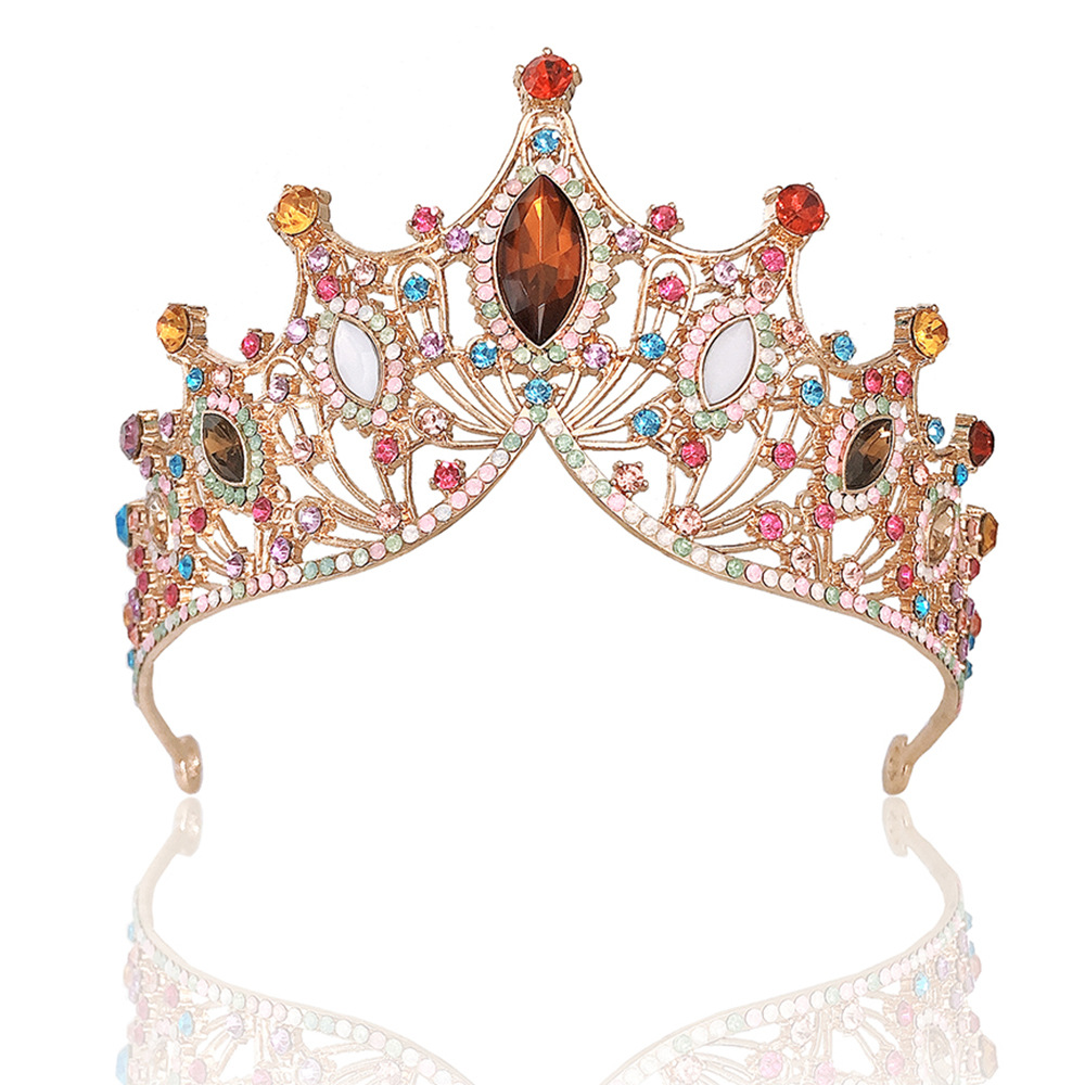 彩色水钻巴洛克新款新娘皇冠头饰 婚纱结婚发配饰生日女王冠成人