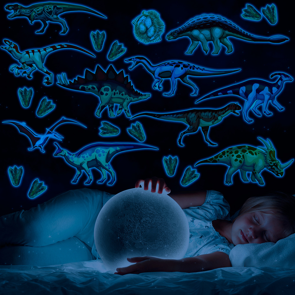 ygp027夜光恐龙墙贴卡通动物恐龙蛋脚印荧光贴纸儿童房装饰墙贴