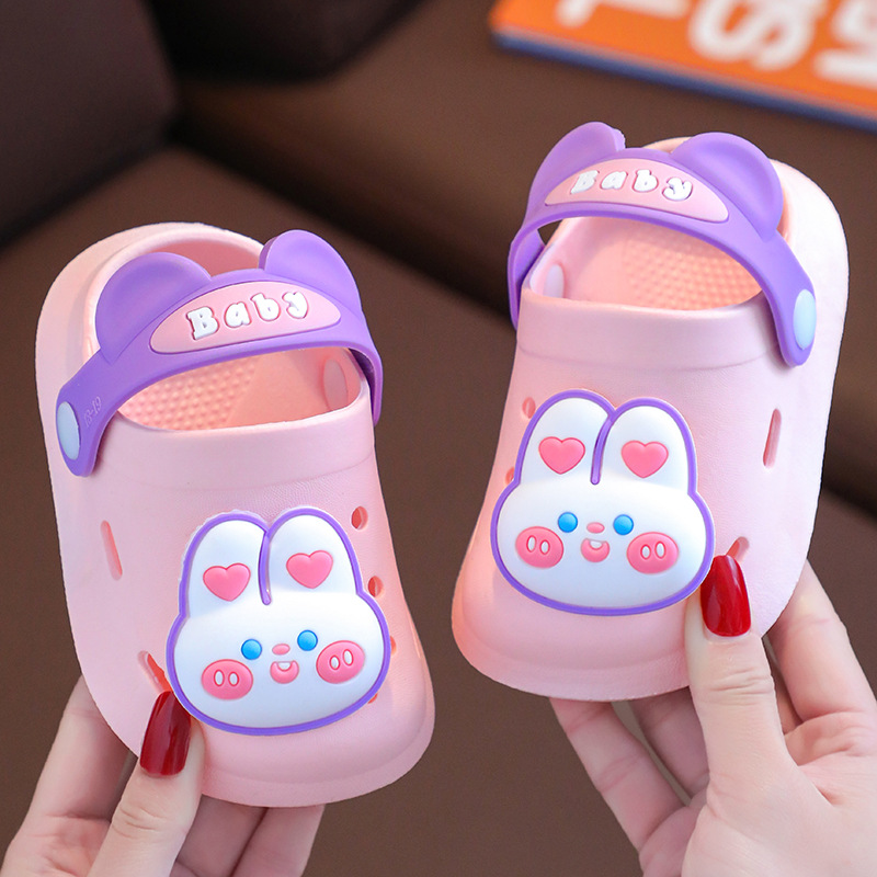 Summer Children's Slippers Baby Hole Shoes Closed Toe Cute Cartoon Indoor Bath Infant Non-Slip Soft Bottom Sandals