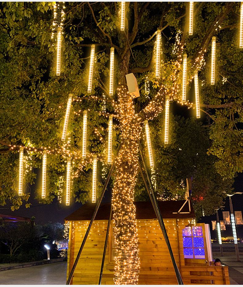 8管流星雨彩灯户外霓虹灯满天星灯管彩色流星圣诞灯串挂树装饰灯