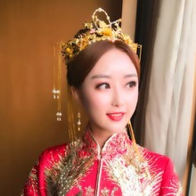 2021白水晶婚庆独立包装电镀金色锌合金秀禾服女式水晶皇冠头饰