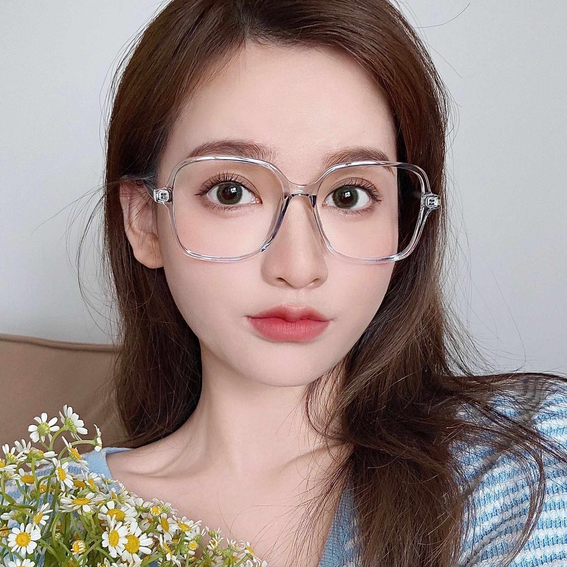 tr90防蓝光眼镜学生素颜看手机护眼平光镜小红书复古大脸镜架3008