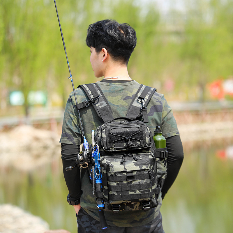 new shoulder backpack dual-use lure bag multi-functional fishing gear fishing back pole bag outdoor camouflage crossbody large chest bag