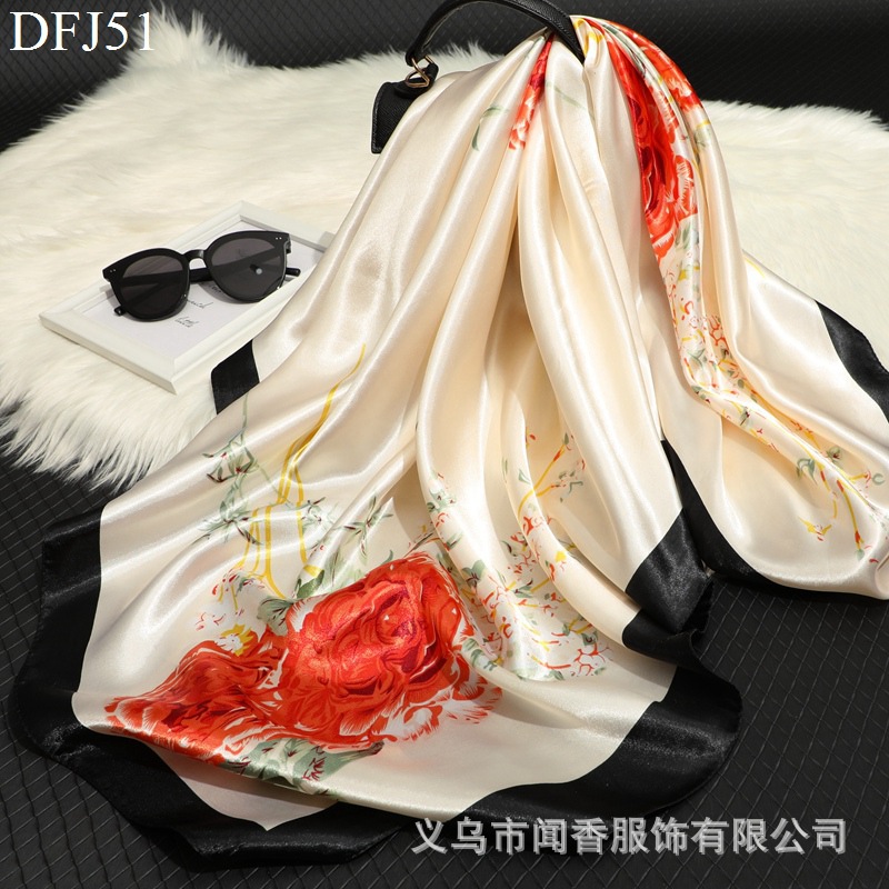 Hangzhou Silk Emulation Silk Scarf Women's Silky Texture 90 Square Scarf Decorative Sunscreen Shawl Warm Scarf Winter