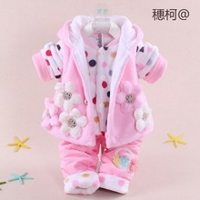 女童宝宝秋冬装套装0-1-2岁婴儿童棉衣服夹棉三件套0-6个月外出服