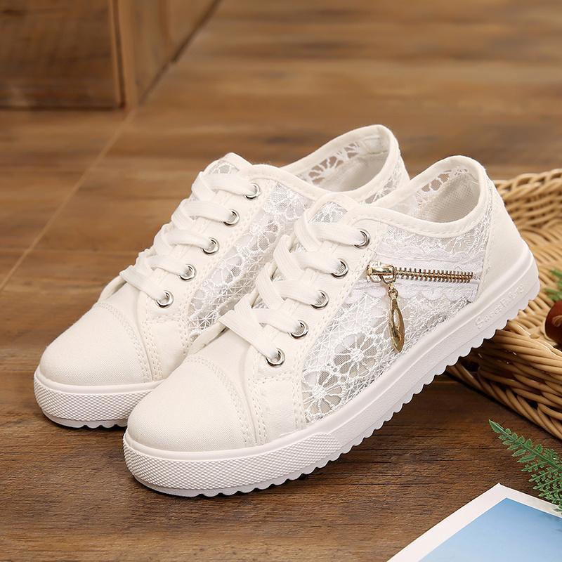 女童运动鞋夏季平底学生韩版网面休闲童鞋中大童系鞋带透气小白鞋