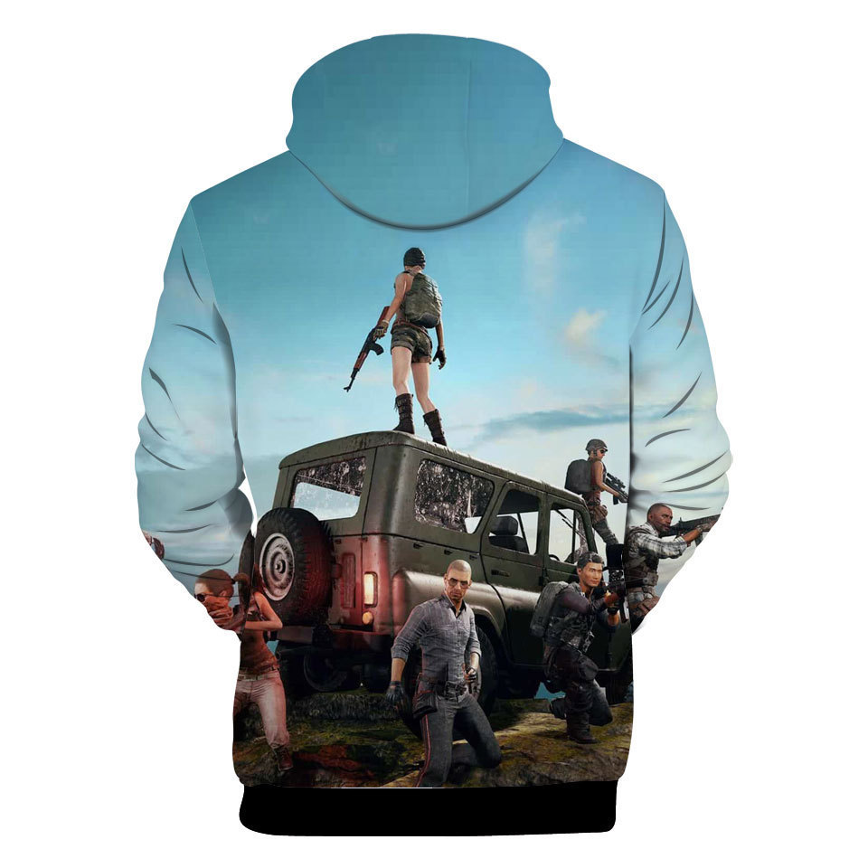 2018吃鸡pubg绝地求生游戏数码印花3d彩印加绒连帽卫衣男女