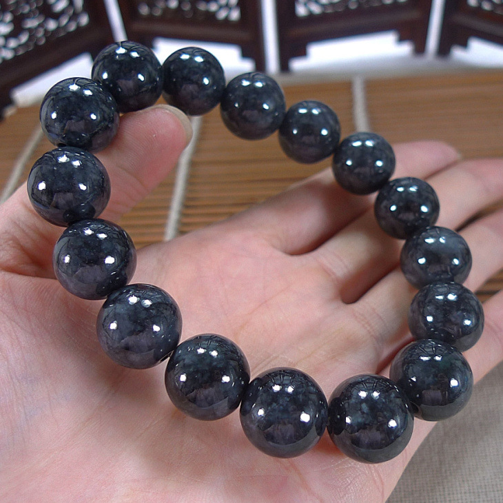 缅甸a货翡翠乌鸡种13mm手串冰种玉石珠子手链男女款玉器手链手串