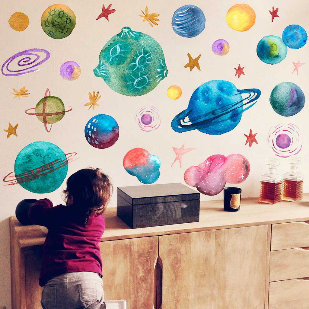 亚马逊跨境热销贴纸 夜空星球星星银河系墙贴 儿童房墙装饰画