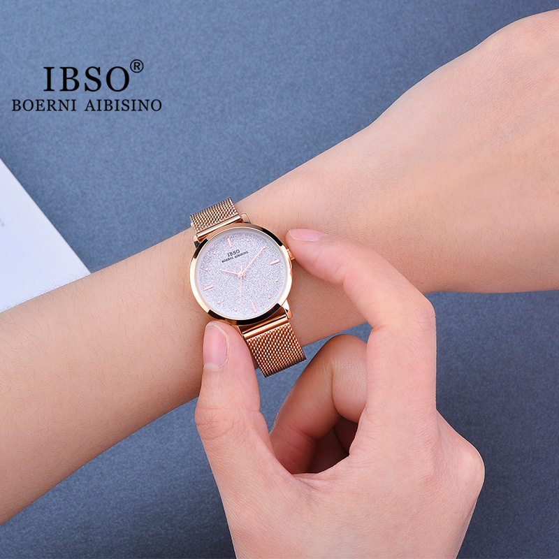 Ibso Fashion Women's Quartz Watch Ultra-Thin Stainless Steel Mesh Belt Quartz Clock Women's Accessories Watch