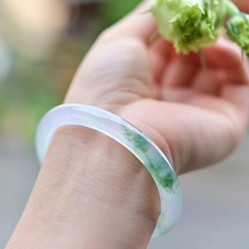叮当镯玉手镯女款天然翡翠飘花冰种玉镯子年轻款一对细玉手镯