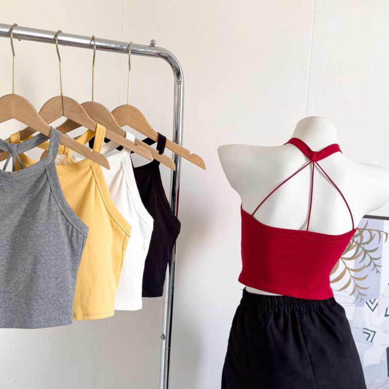 春夏新款挂脖交叉美背内衣女自带一体式内搭外穿打底吊带背心