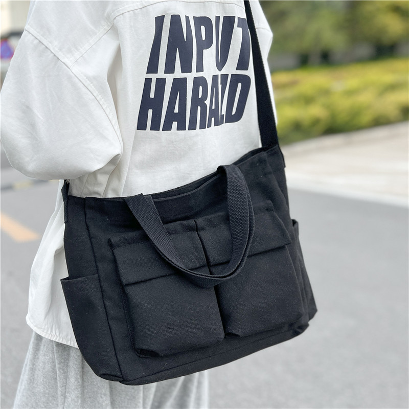 帆布单肩斜挎包男女大学生上课包新款大容量文艺休闲包中性托特包