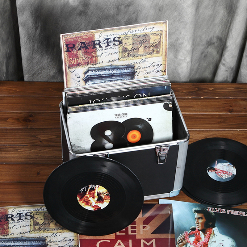 黑胶唱片收纳箱lp箱 影碟胶片箱大盒子手提式储物整理金属箱