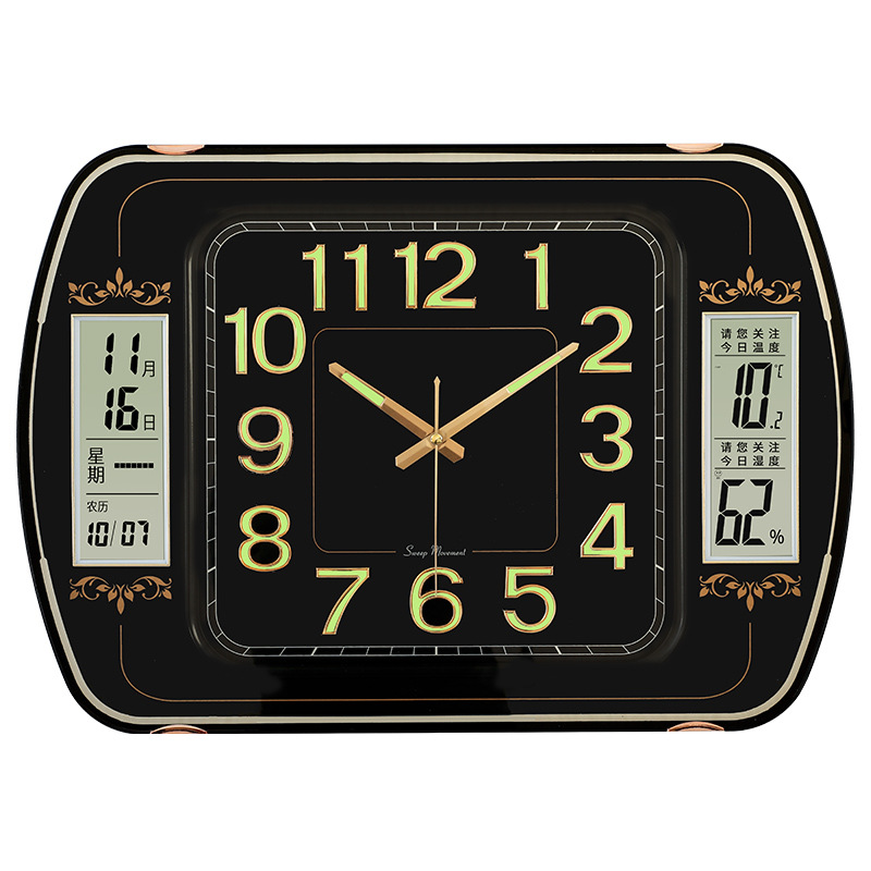夜光日历挂钟客厅现代简约静音大气挂表家用时尚多功能挂墙时钟表