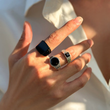 欧美跨境黑色宝石戒指男潮时尚个性复古高级感指环食指戒男士套戒