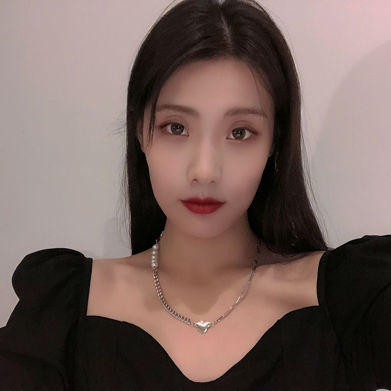欧美时尚创意拼接十字架珍珠锁骨链网红气质爱心形状长款项链女
