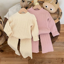 韩版秋冬装婴儿针织麻花毛衣套装女宝宝纯色毛线长裤上衣两件套潮