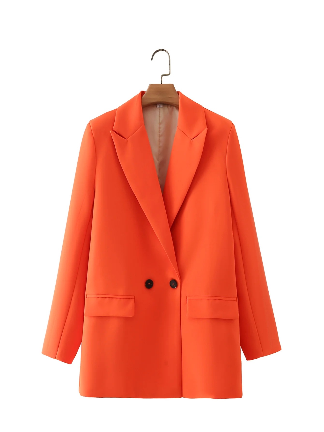 2021秋季新品 ins欧美女装 亮橘色双排扣西装外套