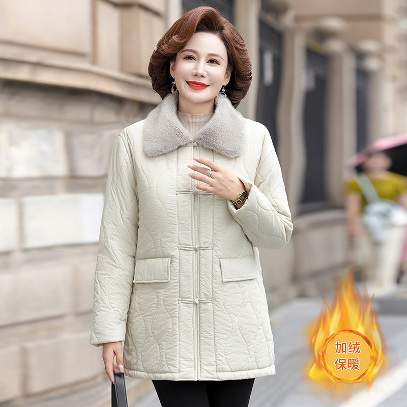 中年妈妈冬装新款棉衣外套40岁50岁中老年女装加绒时尚羊羔毛棉袄