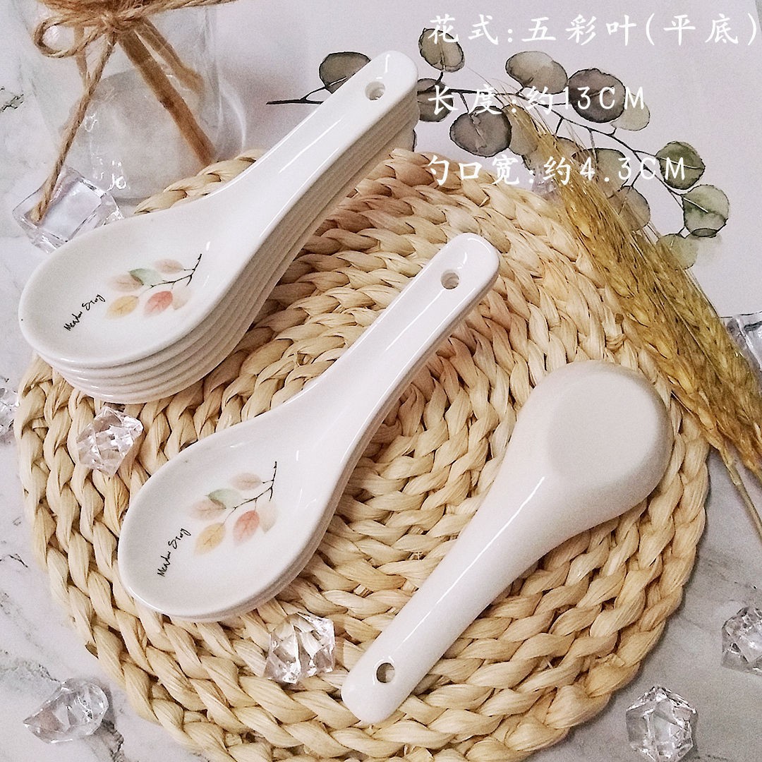 Wholesale Soup Spoon Ceramic Flat Spoon Household Spoon Soup Hotel Restaurant Ding Room Bone China Spoon Creative Two Needles