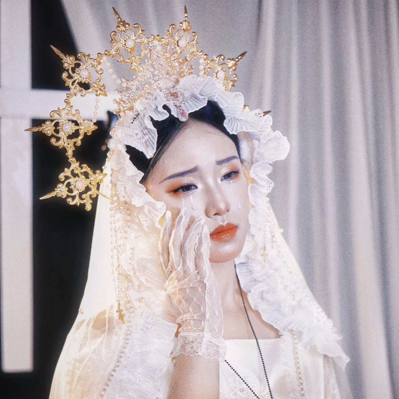 lolita皇冠王冠万圣节洛丽塔圣母光环发箍巴洛特珍珠头饰哥特式