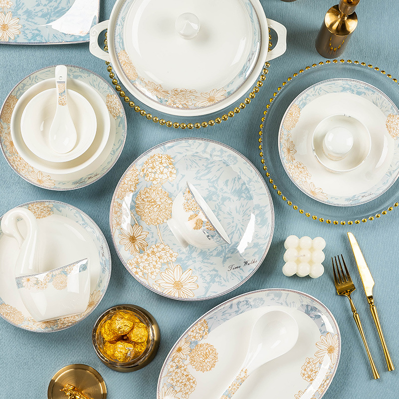 Jingdezhen Ceramic Bone China Tableware Household Bowl Dish Plate Wholesale Time Walk Series Diy Matching