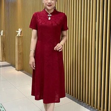 X嶜1婚宴礼服妈妈夏装连衣裙2024新款喜婆婆高贵洋气改良旗袍裙子