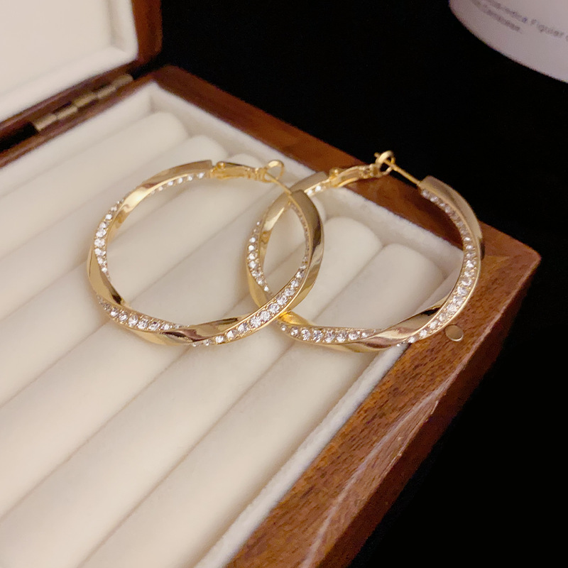 欧美独特冷淡风气质镶钻扭曲耳环个性夸张轻奢复古高级感耳圈批发