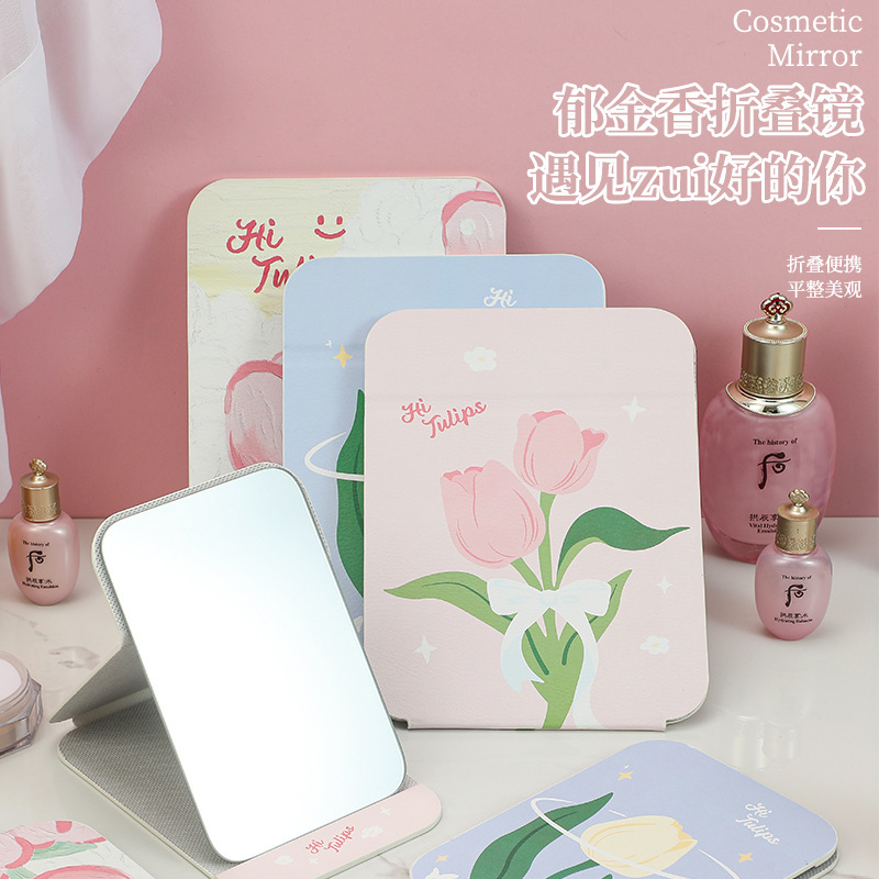 creative makeup mirror portable portable princess mirror leather leather folding mirror dormitory desktop high definition vanity mirror wholesale