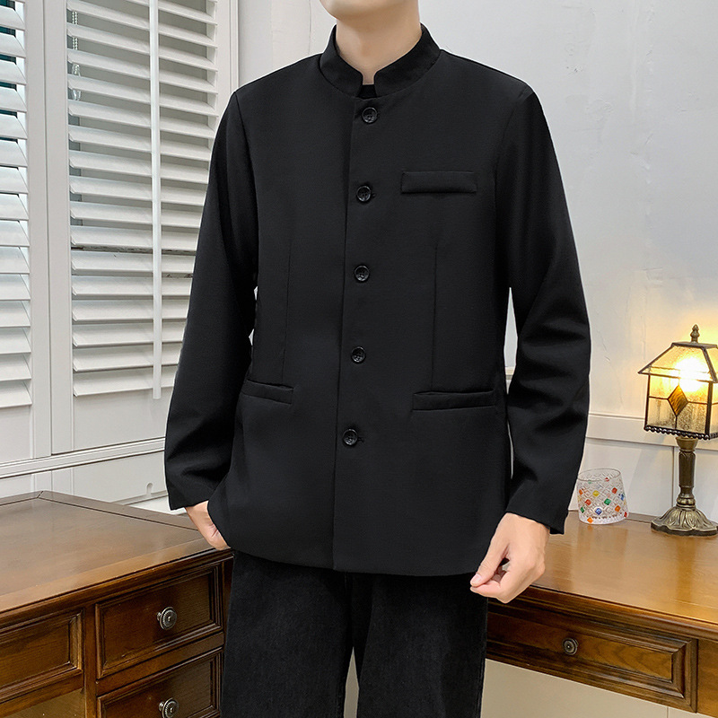 秋季中国风中山装西服男士新中式唐装餐厅服痞帅高街西装外套男批