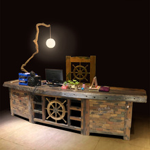 老船木办公桌椅组合复古怀旧大班台书法桌写字台实木气老板电脑桌