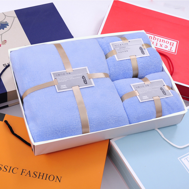 Coral Fleece Towels Three-Piece Gift Box Gift Gift Gift Gift Business Company Present Towel Set Wholesale