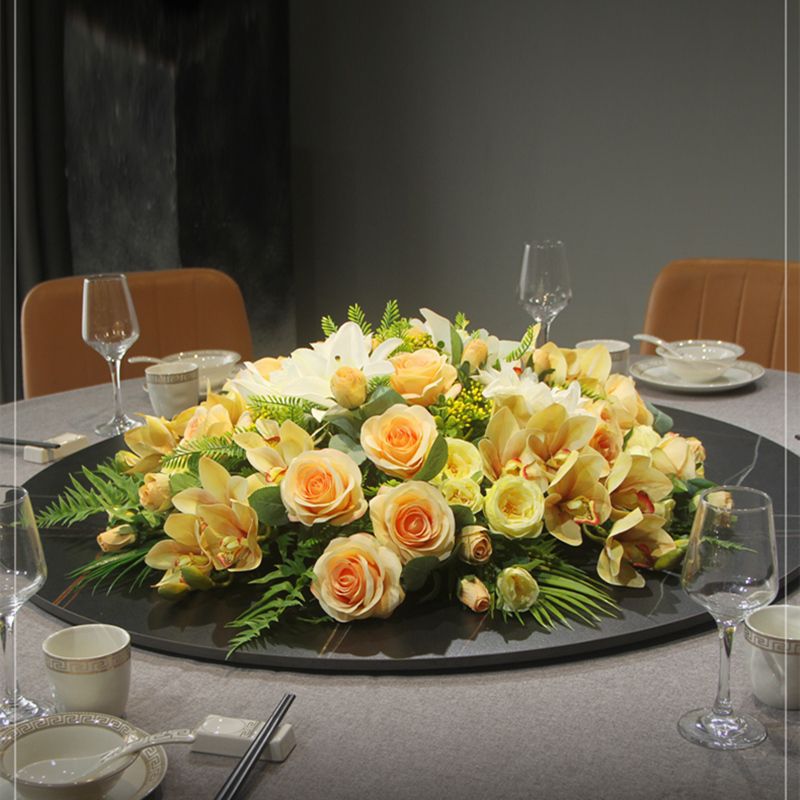 酒店餐桌花摆件大圆桌中间摆花饭店餐台转盘装饰花餐厅餐桌花