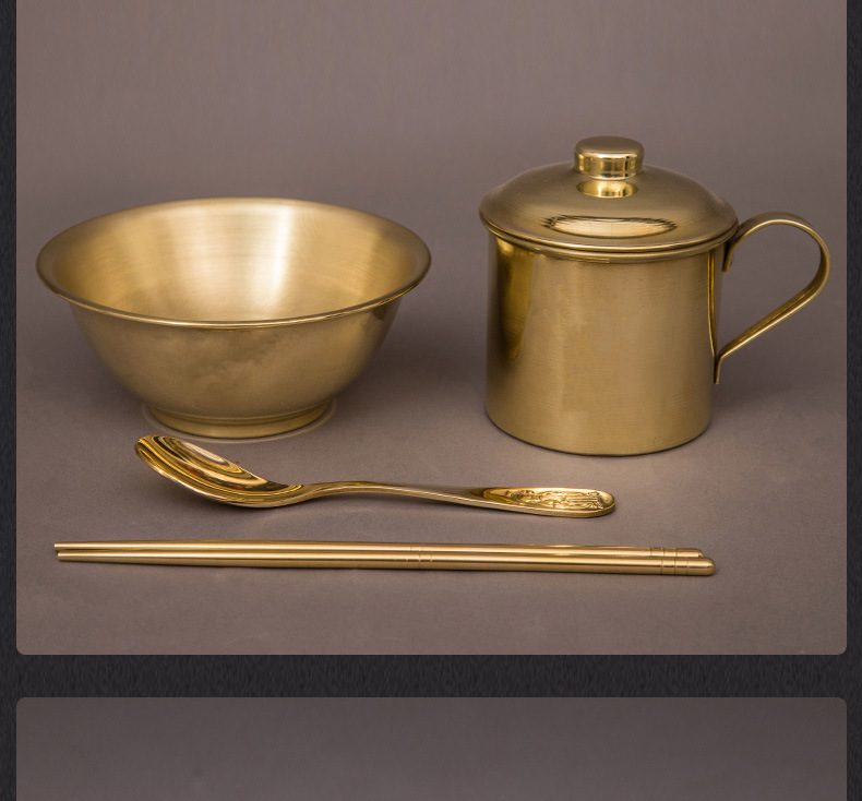 铜制餐具铜碗纯铜碗餐具家用饭碗铜勺铜筷子紫铜茶杯铜碗筷套装