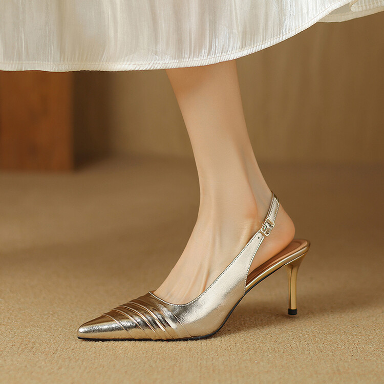 欧美尖头性感气质高跟鞋女2024夏季新款优雅包头后空细跟凉鞋女鞋