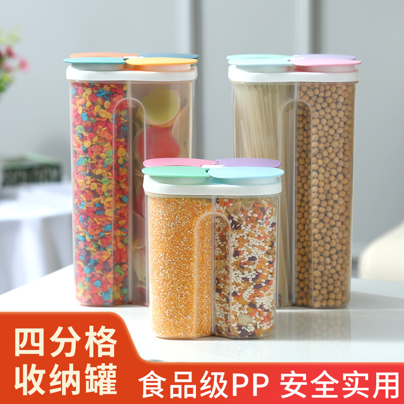 Cereals Storage Box Sealed Cans Compartment Food Storage Jar Kitchen Storage Multifunctional Cereal Can 0750