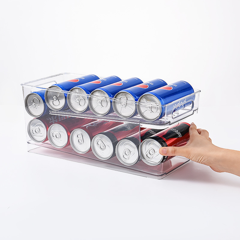 Beer Cola Soda Cans Refrigerator Beverage Storage Box Double-Layer Self-Rolling Kitchen Storage Rack 