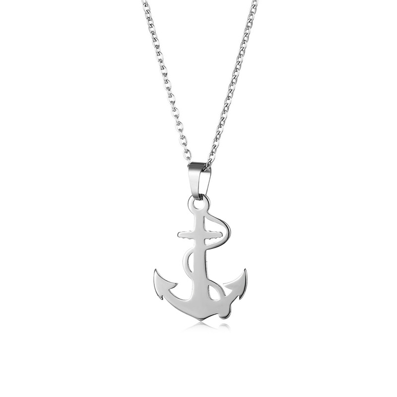 Cross-Border Sold Jewelry Wholesale Boat Anchor-Shaped Cross Pendant Customizable Jewelry Titanium Steel Necklace Europe and America Cross Border Supply