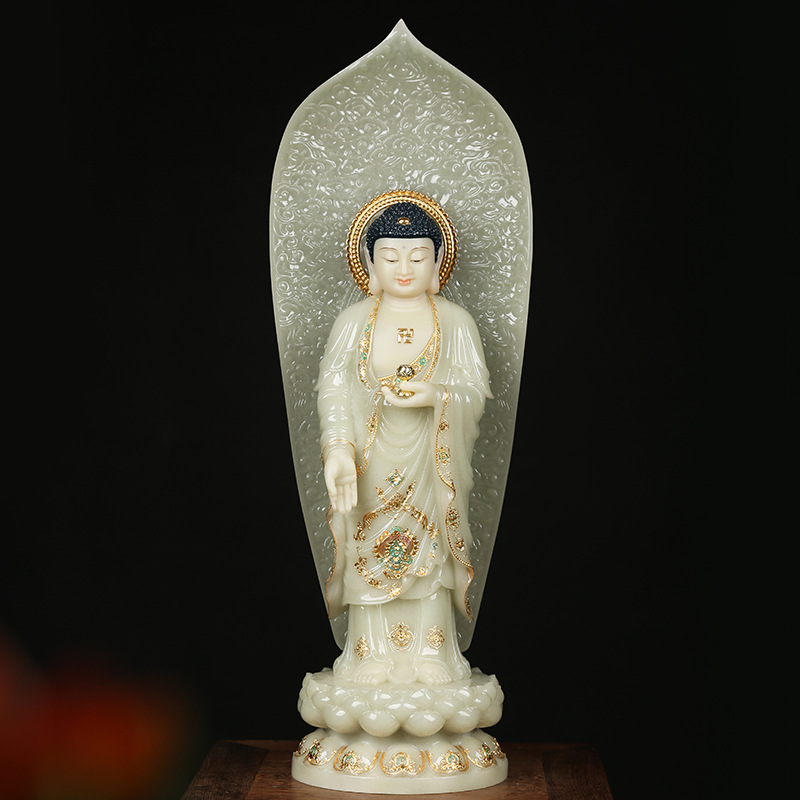 西方三圣佛像阿弥陀佛汉白玉家用供奉佛像寺庙供奉佛观音玄关摆件