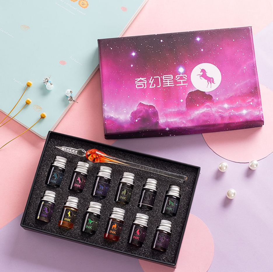 批发玻璃笔星空蘸水钢笔水晶笔古风仙气彩墨流沙笔高颜值学生礼品