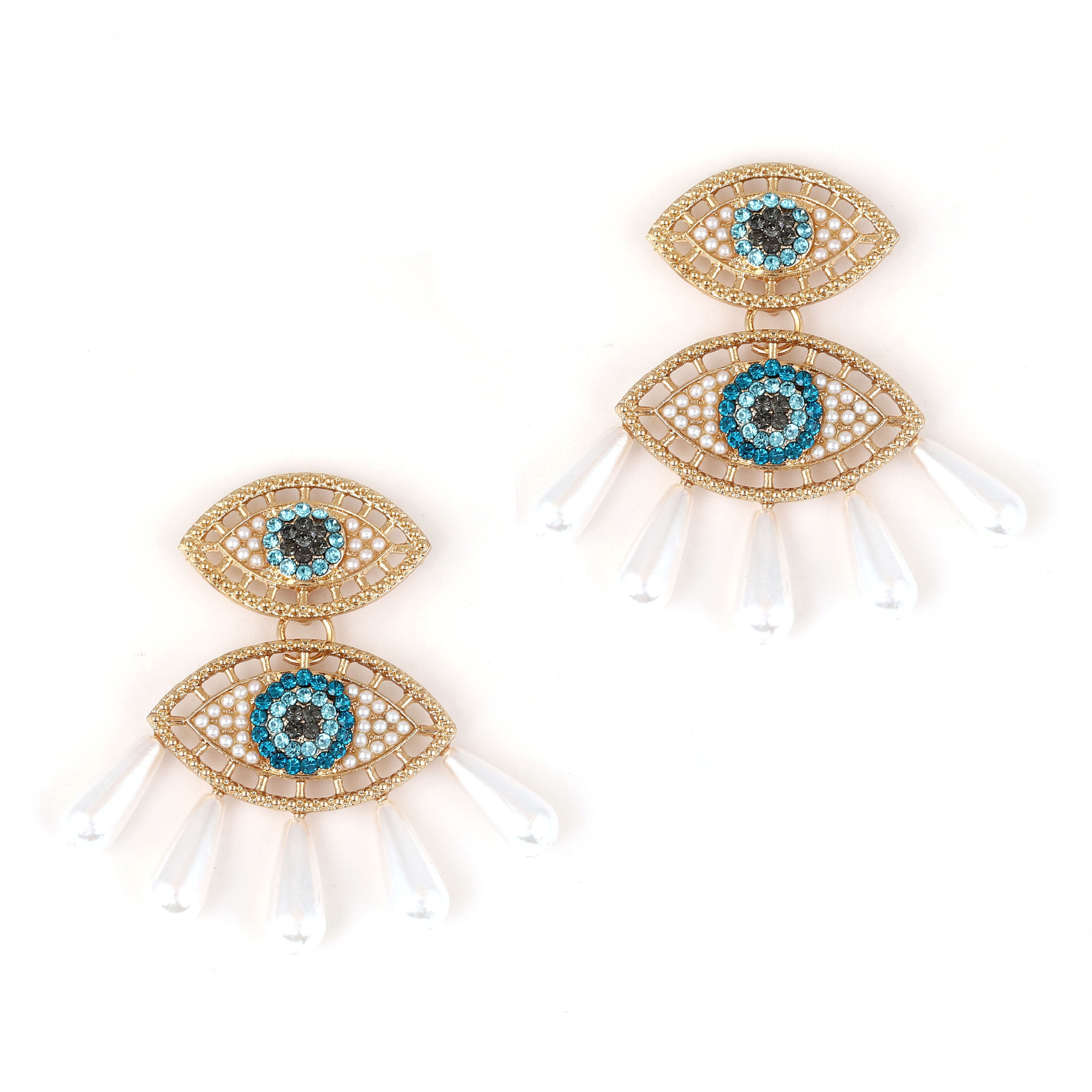 跨境新品天使之眼耳环亚马逊热销水钻珍珠几何水滴耳坠百搭耳饰女