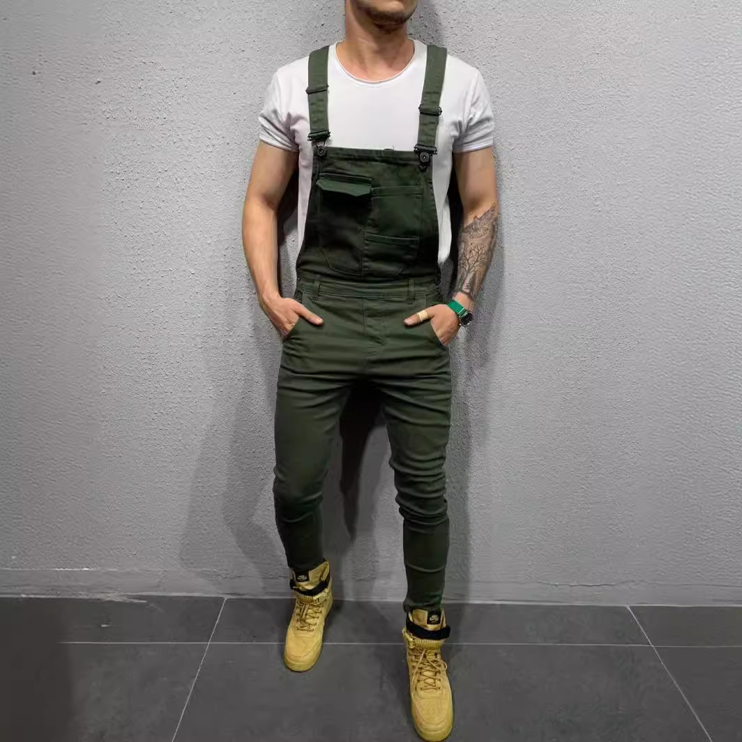 外贸爆款工装多口袋背带长裤男士休闲修身梭织连体裤wish背带裤男
