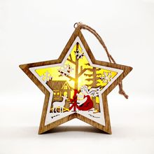 新品圣诞节木质工艺品木制五角星造型灯饰摆件圣诞天使雪人装饰品
